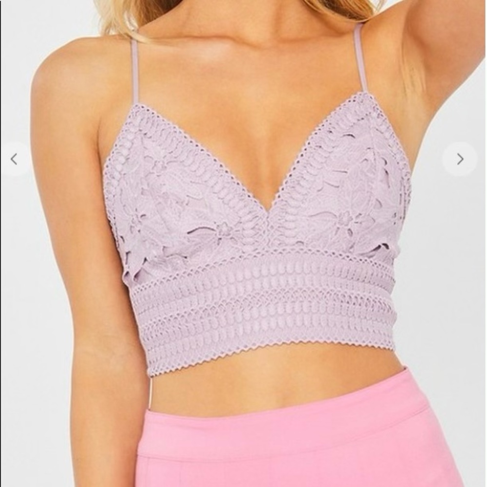 Lilac, Textured lace cropped top, v neckline.